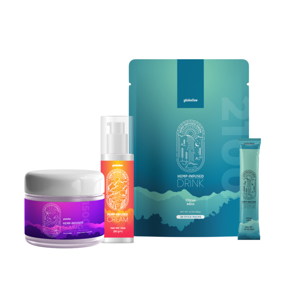 IBA Pre-Launch Hemp Bundle (1 Bag Powder Drink Mix (30 sachets), 1 Topical Cream, 1 Canister Gummies)
